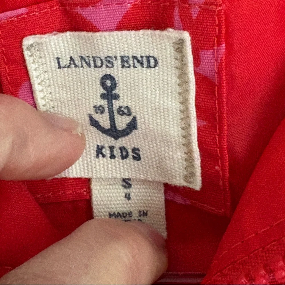 Land’s End | Girls Lightweight Pink Red Floral Zip Up‎ Jacket w Hood Size 4